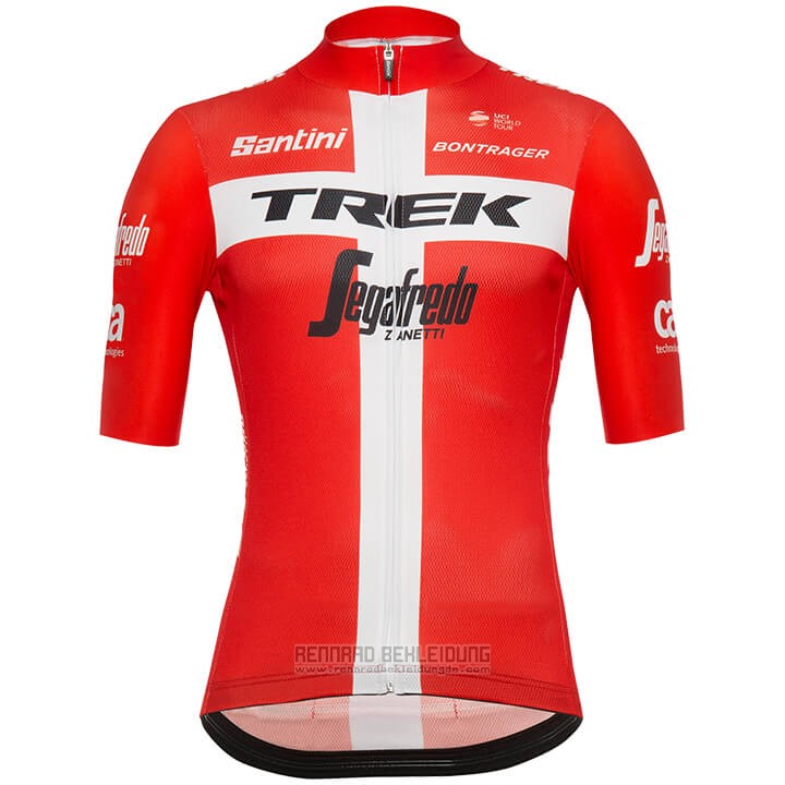 2018 Fahrradbekleidung Trek Segafredo Champion Danemark Trikot Kurzarm und Tragerhose